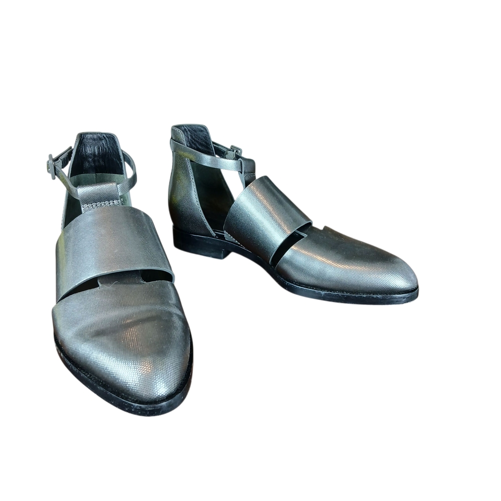 Alexander Wang Metallic Silver Cut Out Booties Sandal Gray Leather Size 6.5/37 - Picture 4 of 13
